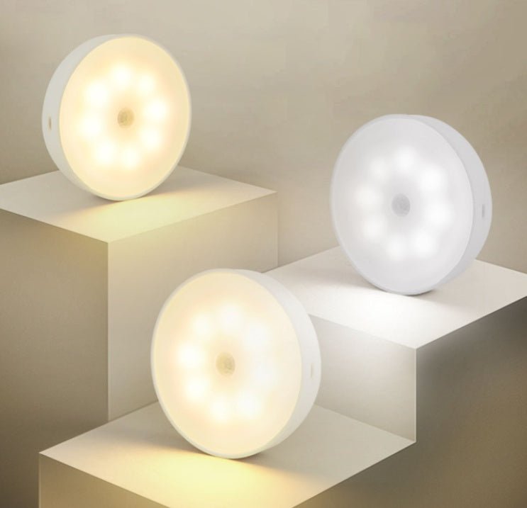 Usb Rechargeable Motion Sensor Light Round Wireless LED Puck Light Kichen Cabinet Lighting Motion Sensor Lamp Night Light - Homevibz