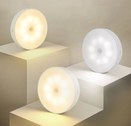 Usb Rechargeable Motion Sensor Light Round Wireless LED Puck Light Kichen Cabinet Lighting Motion Sensor Lamp Night Light - Homevibz