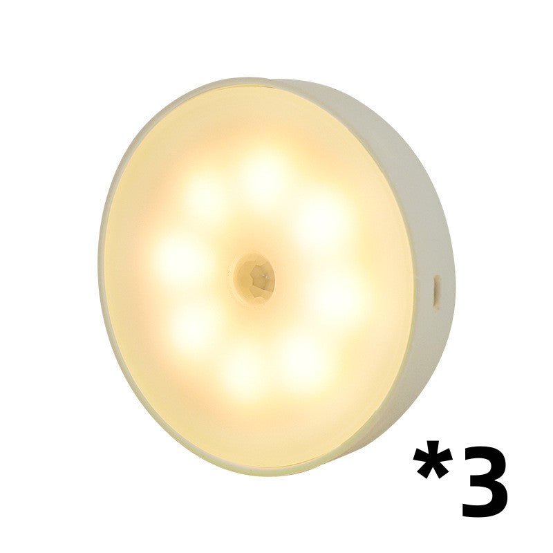 Usb Rechargeable Motion Sensor Light Round Wireless LED Puck Light Kichen Cabinet Lighting Motion Sensor Lamp Night Light - Homevibz