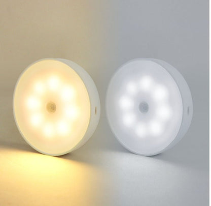 Usb Rechargeable Motion Sensor Light Round Wireless LED Puck Light Kichen Cabinet Lighting Motion Sensor Lamp Night Light - Homevibz